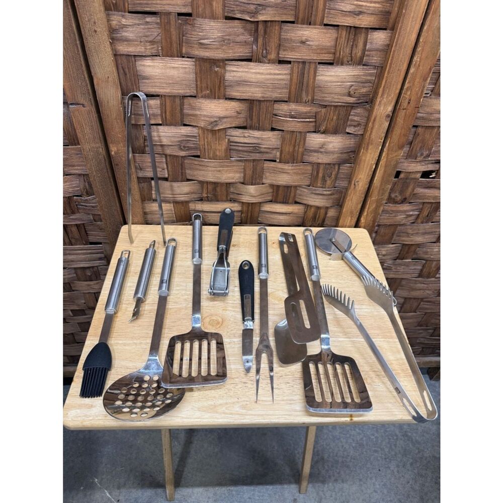 Stainless Steel Kitchen Utensil Set with Black Accents - 12 Pc